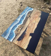 TUZECH Large Indoor Ocean Blue Epoxy Resin Dining Table Centre Table with Stone & Rock Kitchen Table Living Room Table Patio Table Conference Table Coffee Table Home Décor - resinhomefurniture