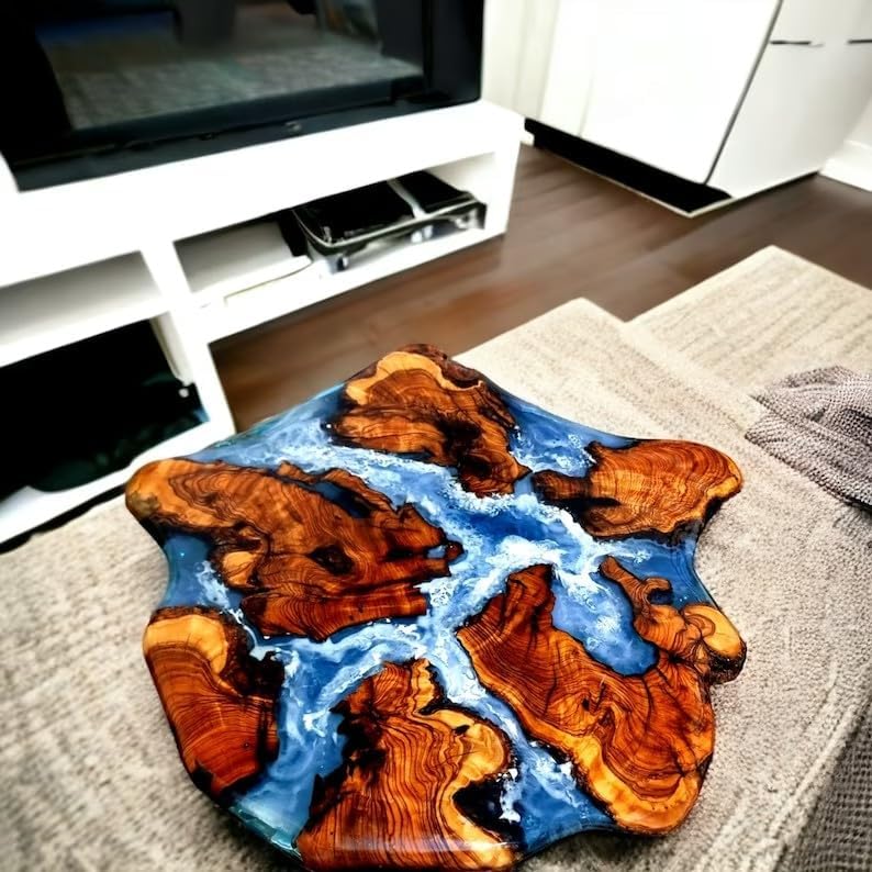 TUZECH Large Indoor Unique Blue Round Epoxy Coffee Table Living Room Table Side/End Table Resin Dining Table for 2, 4, 6, 8 Island Ocean Flow Table Patio Table Home Décor - resinhomefurniture