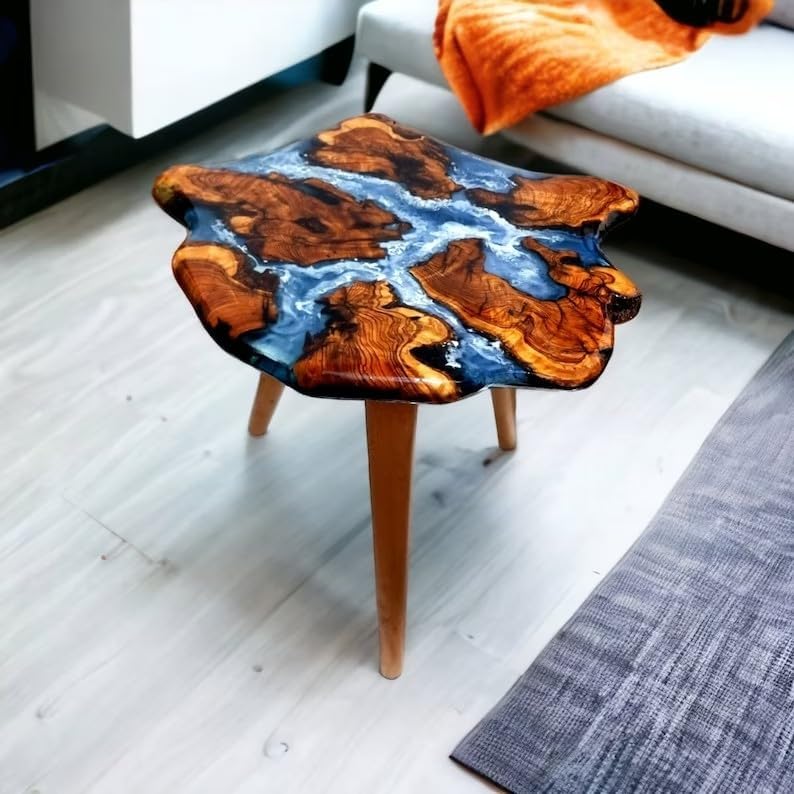 TUZECH Large Indoor Unique Blue Round Epoxy Coffee Table Living Room Table Side/End Table Resin Dining Table for 2, 4, 6, 8 Island Ocean Flow Table Patio Table Home Décor - resinhomefurniture