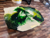 TUZECH Natural Multi Green Epoxy with White Smoke Look Table Coastal Table Top Dining Table Coffee Table Side/End Table Home Décor. Size 37 by 41 Inches, Without Legs - resinhomefurniture