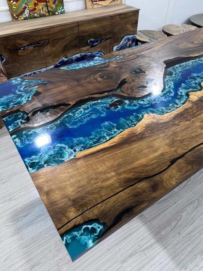 TUZECH Unique Special Pattern Resin River Flow Epoxy Dining Table Living Room Table Coffee Table Kitchen Table Home Office Table Console Table Patio Table Home Décor - resinhomefurniture