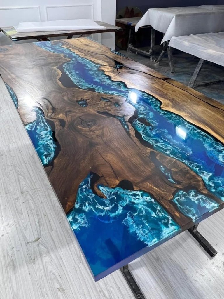 TUZECH Unique Special Pattern Resin River Flow Epoxy Dining Table Living Room Table Coffee Table Kitchen Table Home Office Table Console Table Patio Table Home Décor - resinhomefurniture