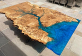 TUZECH Unique Wood Resin Epoxy Classic Blue Ocean Look with Wave Table Coastal Table Top Dining Table Coffee Table Side/End Table Home Décor - resinhomefurniture