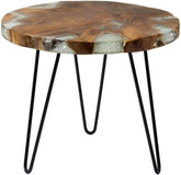 TUZECH Wooden Edge End Table, Rustic Old Round Wood Side Table Nightstand Accent Table with Hairpin Legs (22x22x19 Inches) - resinhomefurniture