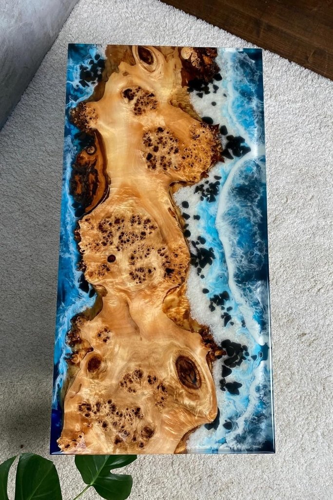 Unique Island Ocean Beach Wave Stone Look Epoxy Resin Dining Table Coffee Table End Table Wooden Table Living Room Table Bar Counter Home Décor Side - resinhomefurniture