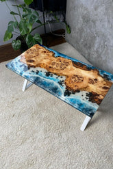 Unique Island Ocean Beach Wave Stone Look Epoxy Resin Dining Table Coffee Table End Table Wooden Table Living Room Table Bar Counter Home Décor Side - resinhomefurniture