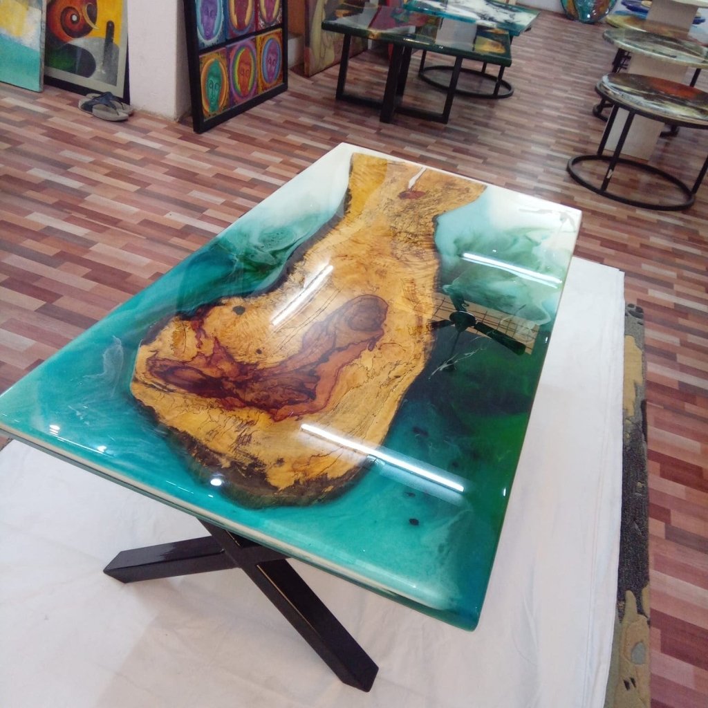 Unique Multi Resin Green And White Epoxy Table Coastal table Top Dining Table Coffee Table Side/End Table. With Legs 28.5" Inches - resinhomefurniture
