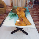 Unique Multi Resin Green And White Epoxy Table Coastal table Top Dining Table Coffee Table Side/End Table. With Legs 28.5" Inches - resinhomefurniture