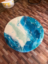 Unique White Epoxy with Blue Ocean Flow Look Round Table Top, Coffee Table, Resin Table, Luxury Table, Walnut Table, Wooden Resin Table. Size 42 by 42 Inches with Legs 12" Inches - resinhomefurniture