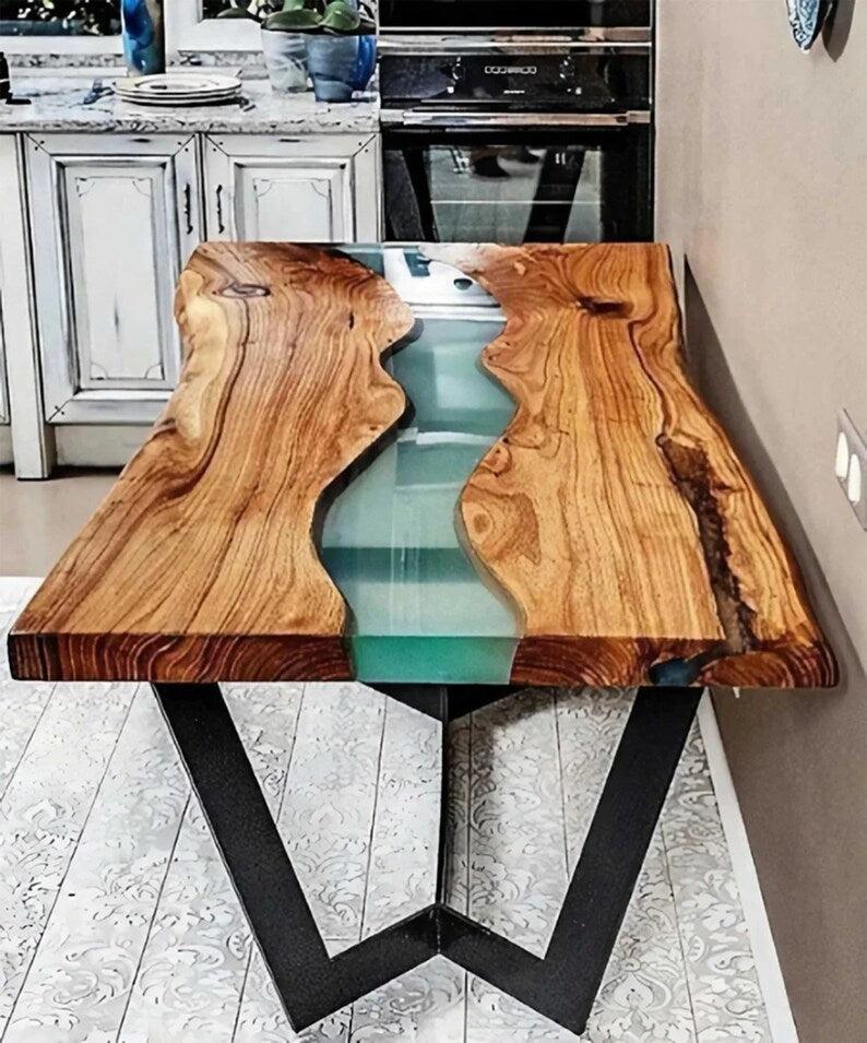 Personalized LARGE EPOXY TABLE, Resin Dining Table For 2 , 4 , 6, 8 River Dining Table Top, Wood Epoxy Coffee Table Top, Living Room Table-Tuzech store