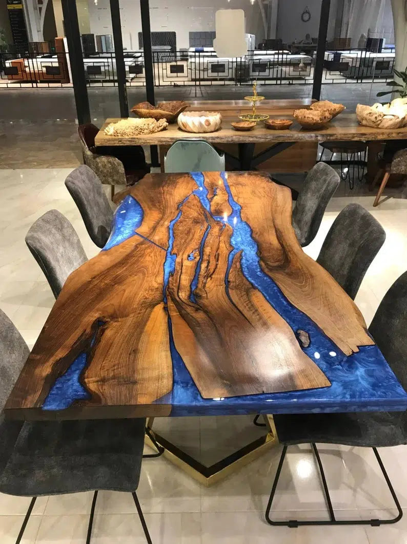 Personalized LARGE EPOXY TABLE, Resin Dining Table For 2 , 4 , 6, 8 River Dining Table Top, Wood Epoxy Coffee Table Top, Living Room Table-Tuzech store