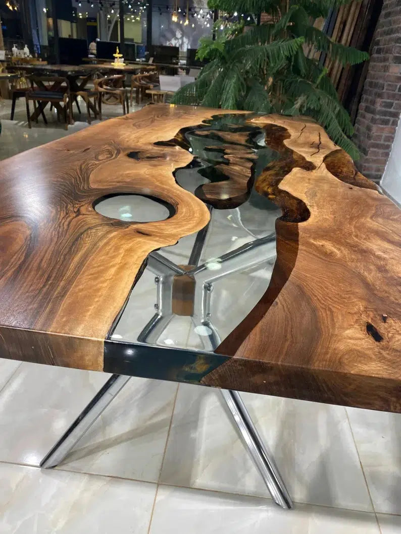 Personalized LARGE EPOXY TABLE, Resin Dining Table For 2 , 4 , 6, 8 River Dining Table Top, Wood Epoxy Coffee Table Top, Living Room Table Top-Tuzech store