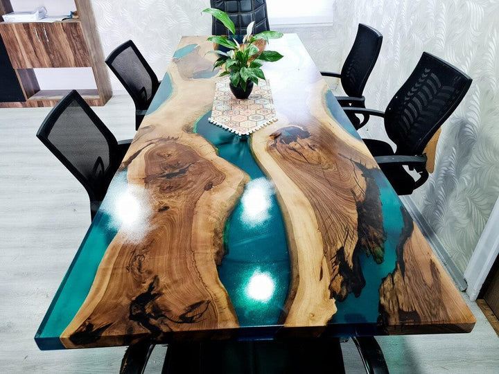 Personalized LARGE EPOXY TABLE, Resin Dining Table For 2 , 4 , 6, 8 River Dining Table Top, Wood Epoxy Coffee Table Top, Living Room Table-Tuzech store