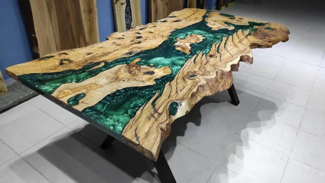 Personalized LARGE EPOXY TABLE, Resin Dining Table For 2 , 4 , 6, 8 River Dining Table Top, Wood Epoxy Coffee Table Top, Living Room Table-Tuzech store