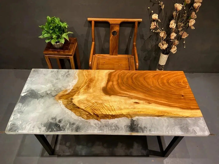 Personalized LARGE EPOXY TABLE, Resin Dining Table For 2 , 4 , 6, 8 River Dining Table Top, Wood Epoxy Coffee Table Top, Living Room Table-Tuzech store