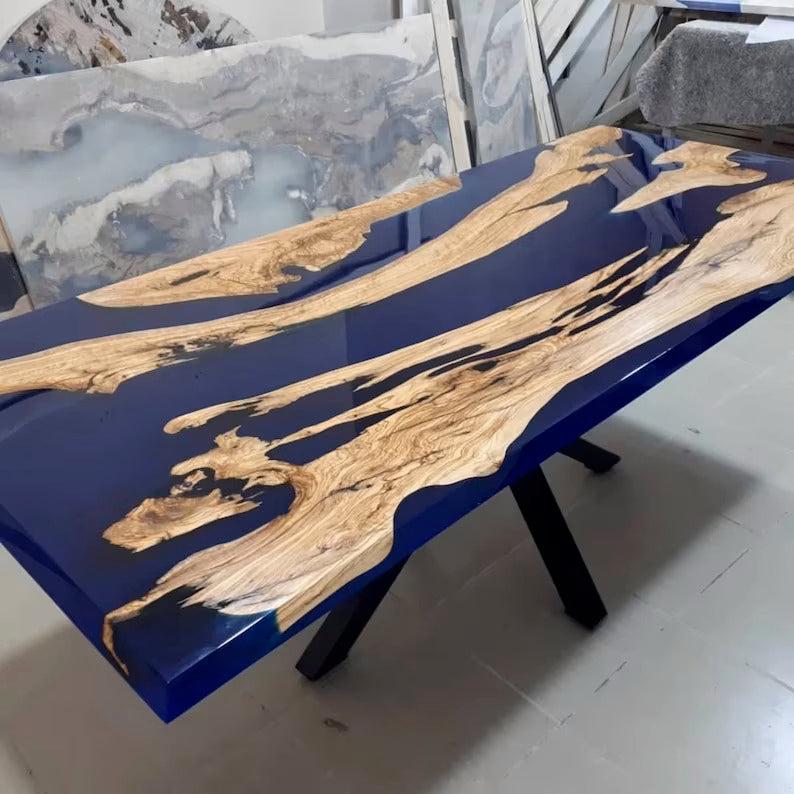 Personalized LARGE EPOXY TABLE, Resin Dining Table For 2 , 4 , 6, 8 River Dining Table Top, Wood Epoxy Coffee Table Top, Living Room Table-Tuzech store