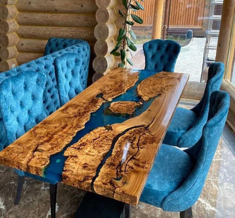 Personalized LARGE EPOXY TABLE, Resin Dining Table For 2 , 4 , 6, 8 River Dining Table Top, Wood Epoxy Coffee Table Top, Living Room Table-Tuzech store