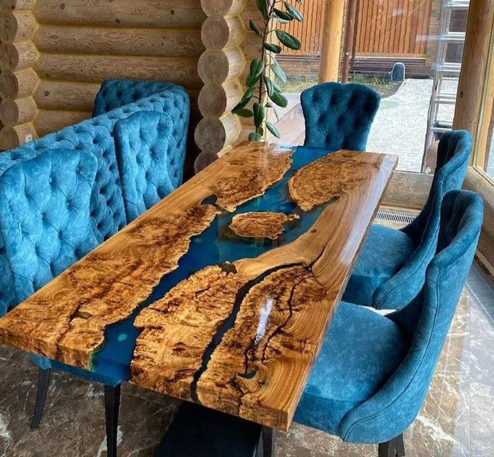 Personalized LARGE EPOXY TABLE, Resin Dining Table For 2 , 4 , 6, 8 River Dining Table Top, Wood Epoxy Coffee Table Top, Living Room Table-Tuzech store