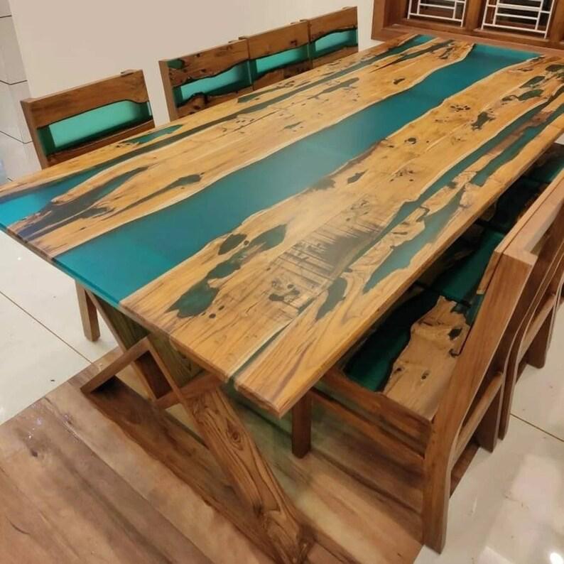 Personalized LARGE EPOXY TABLE, Resin Dining Table For 2 , 4 , 6, 8 River Dining Table Top, Wood Epoxy Coffee Table Top, Living Room Table-Tuzech store