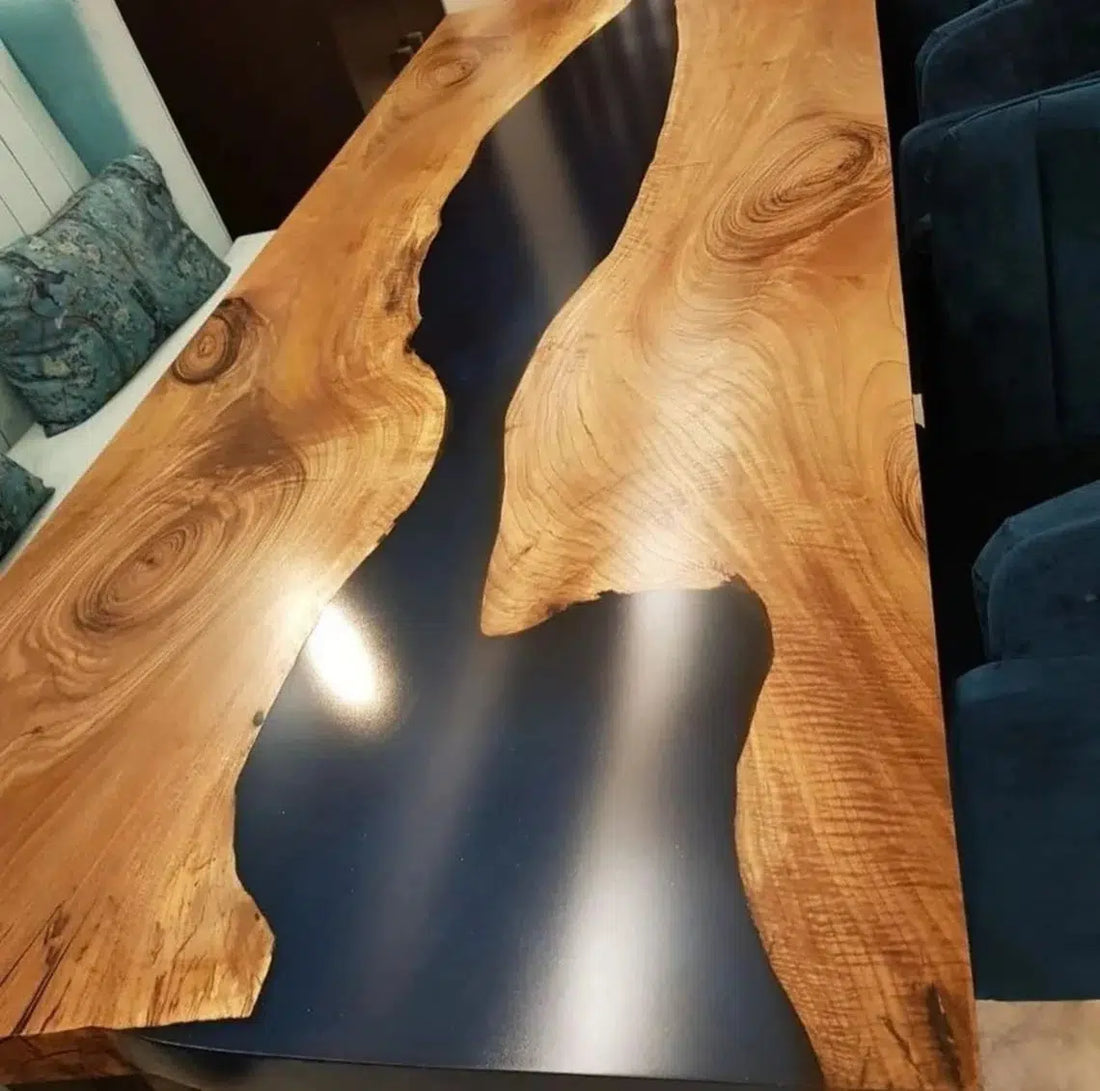 Personalized LARGE EPOXY TABLE, Resin Dining Table For 2 , 4 , 6, 8 River Dining Table Top, Wood Epoxy Coffee Table Top, Living Room Table-Tuzech store
