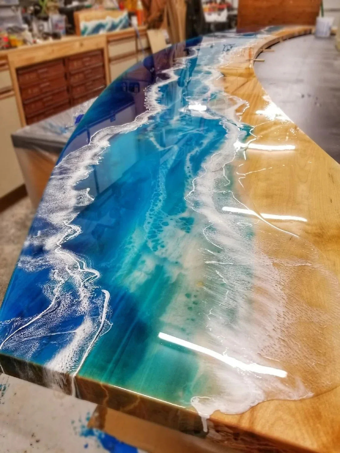 Blue Ocean Look Epoxy Resin Bar Counter Top Dining Table Coffee Table End Table Living Room Table Bar Counter Home Décor Side Table Top Patio Table Conference Table Wall Art
