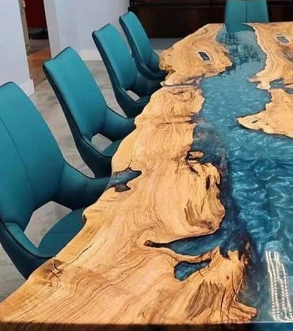 Large Indoor Blue Epoxy Dining Table Resin River Coffee Table Living Room for 2, 4, 6, 8 Table Epoxy Table Top Patio Table Home Décor Bar Counter
