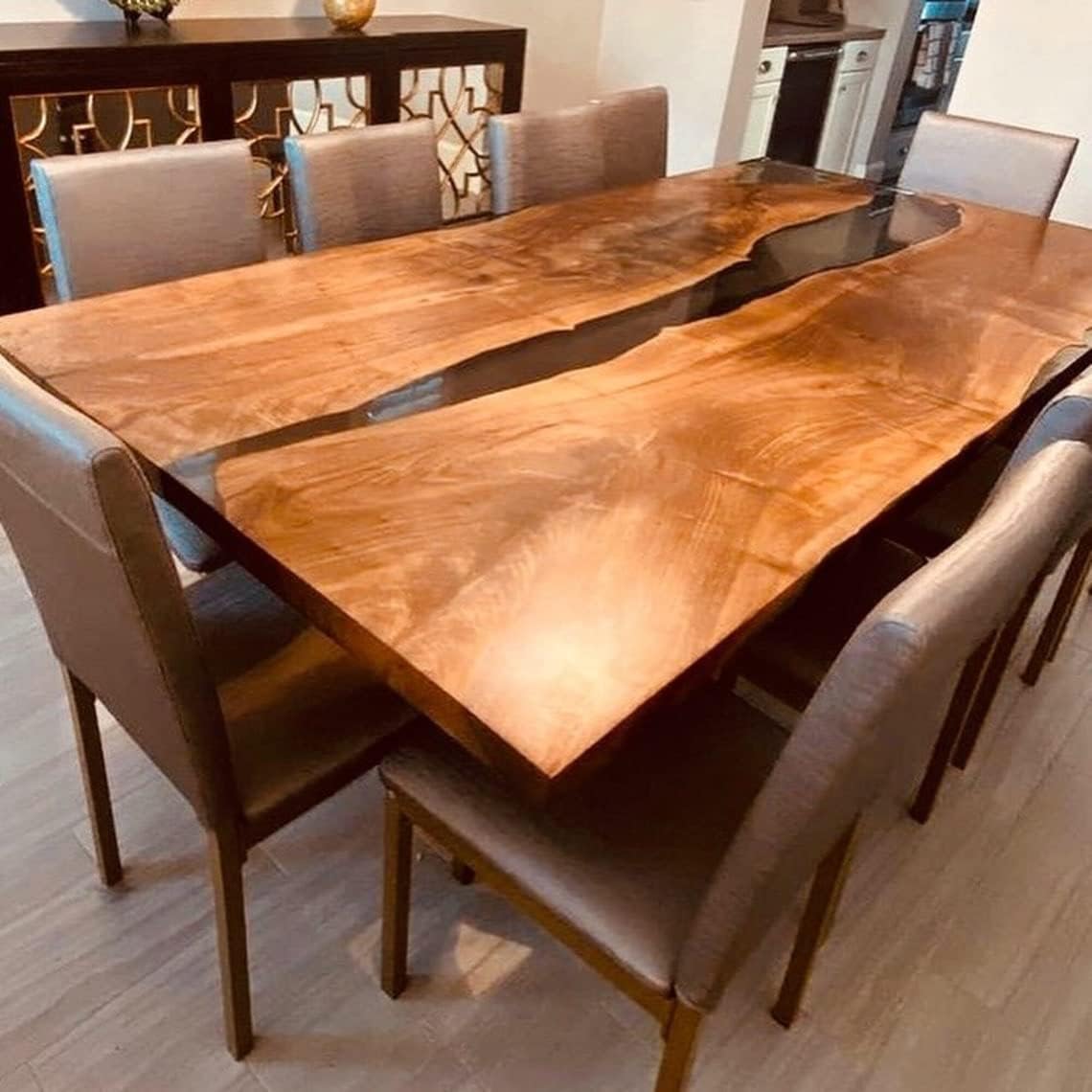 TUZECH Epoxy Table Top Fully Customized Thick Resin River Table Indoor Outdoor Wooden Dining Table Living Room