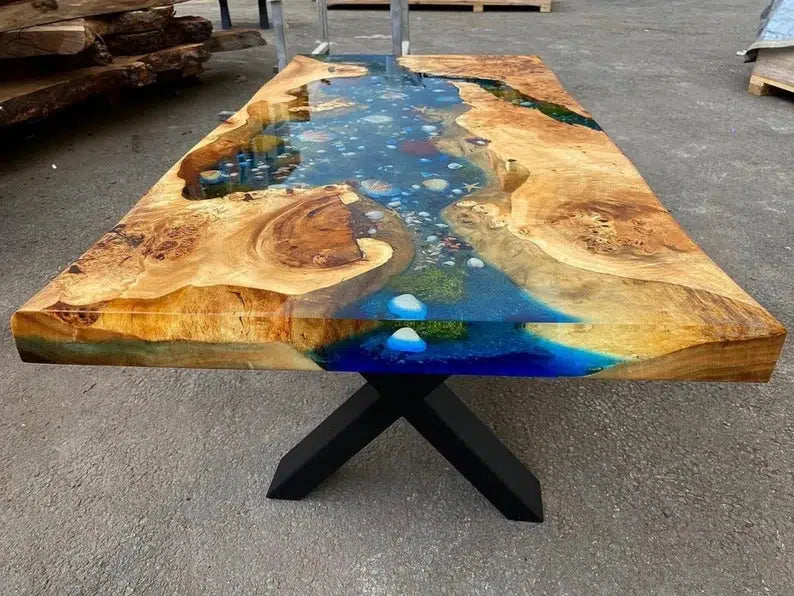 Personalized LARGE EPOXY TABLE, Resin Dining Table For 2 , 4 , 6, 8 River Dining Table Top, Wood Epoxy Coffee Table Top, Living Room Table-Tuzech store