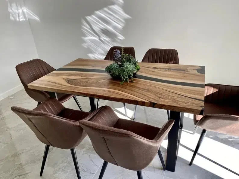 Personalized LARGE EPOXY TABLE, Resin Dining Table For 2 , 4 , 6, 8 River Dining Table Top, Wood Epoxy Coffee Table Top, Living Room Table-Tuzech store