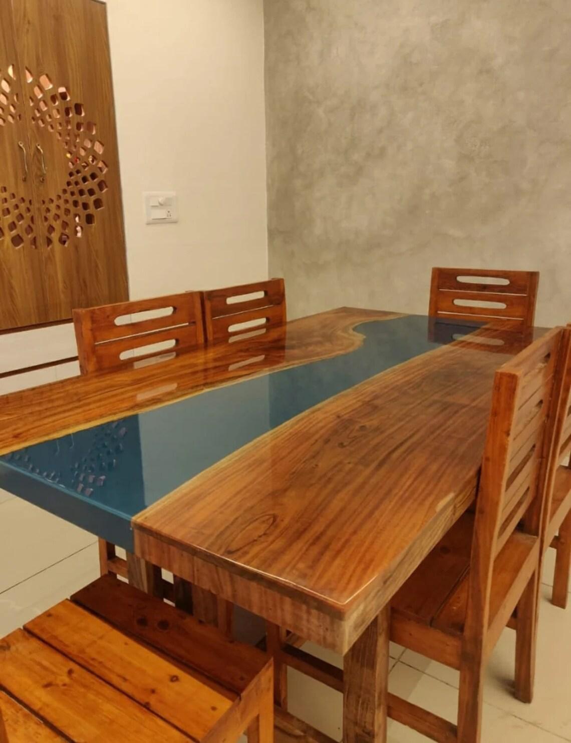 Personalized LARGE EPOXY TABLE, Resin Dining Table For 2 , 4 , 6, 8 River Dining Table Top, Wood Epoxy Coffee Table Top, Living Room Table-Tuzech store