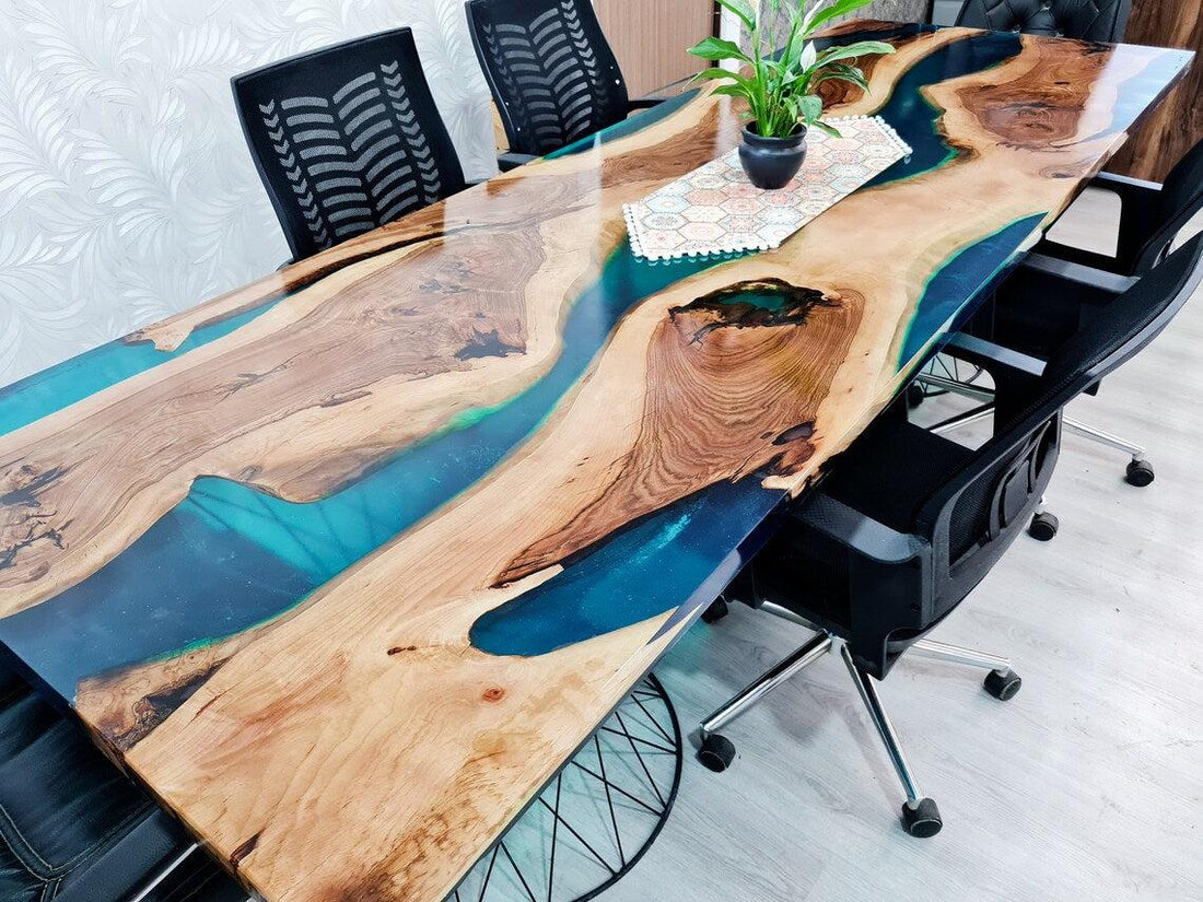 Personalized LARGE EPOXY TABLE, Resin Dining Table For 2 , 4 , 6, 8 River Dining Table Top, Wood Epoxy Coffee Table Top, Living Room Table-Tuzech store