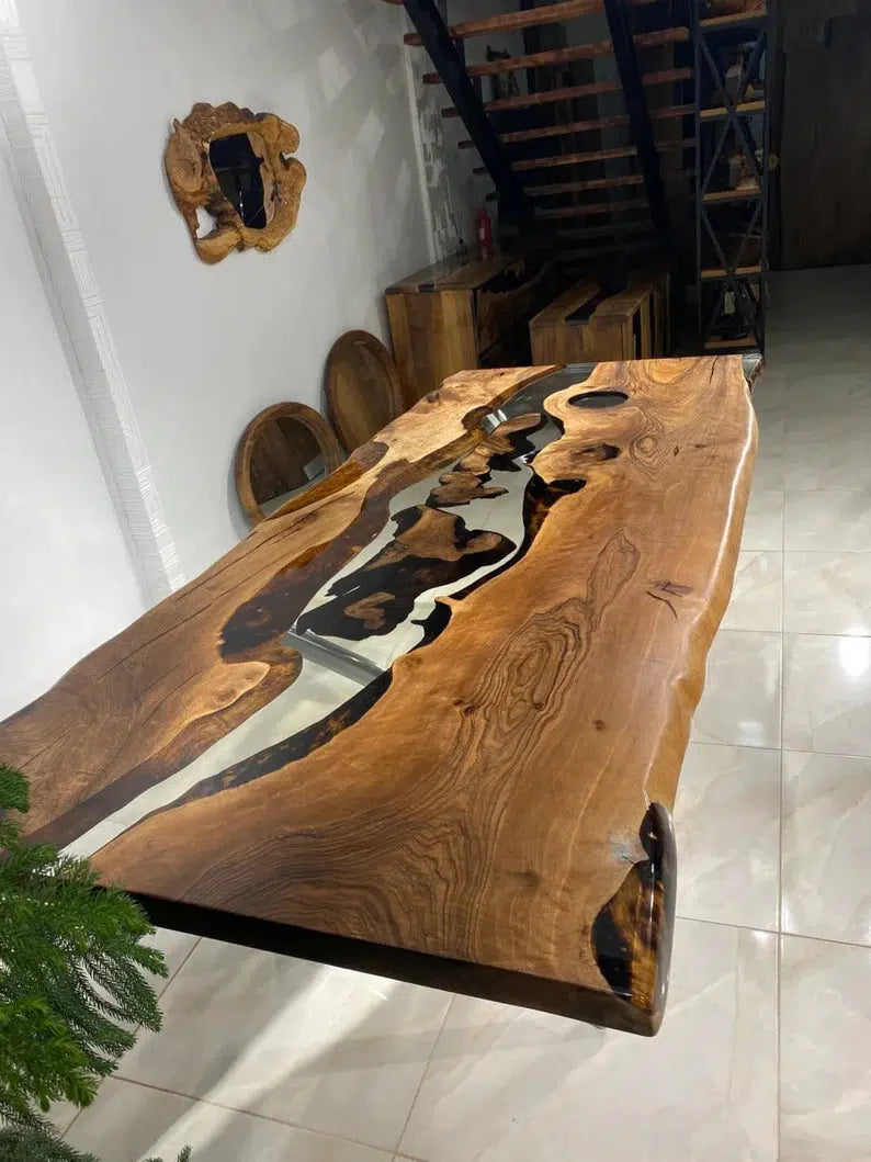 Personalized LARGE EPOXY TABLE, Resin Dining Table For 2 , 4 , 6, 8 River Dining Table Top, Wood Epoxy Coffee Table Top, Living Room Table Top-Tuzech store
