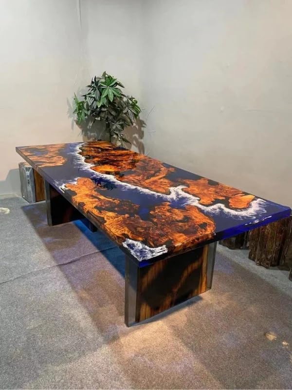 Blue Island with Realistic Ocean Waves Look Epoxy Resin Dining Table Coffee Table End Table Wooden Table Living Room Table Bar Counter Home Décor Side Table top