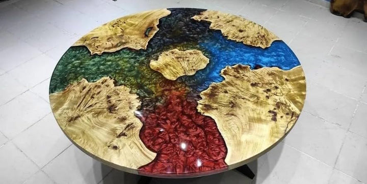 TUZECH Beautiful Indoor Round Epoxy Resin Multi Color Wooden Dining Table Living Room Table Coffee Table Patio Table Console Table Bar Counter Table Side Table Home Décor