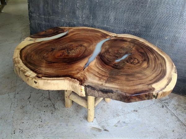 TUZECH Parota Resin White Round Live Edge Epoxy Resin Coffee Table Center Table Living Room Table Patio Table End/Side Table Bar Counter Table Dining Table Home Décor