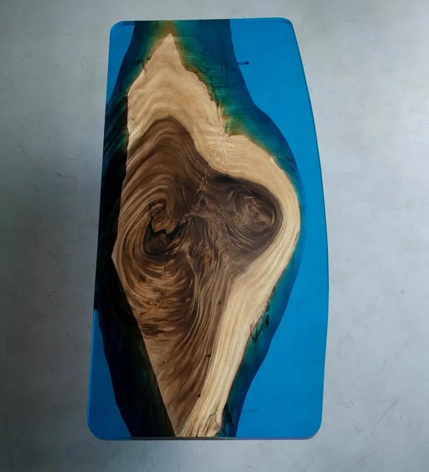 Custom Made Wood Island with Ocean Look and Waves Epoxy Dining Table Coffee Table End Table Bar Counter Top Living Room Table Wall Art Wooden Table Home Décor