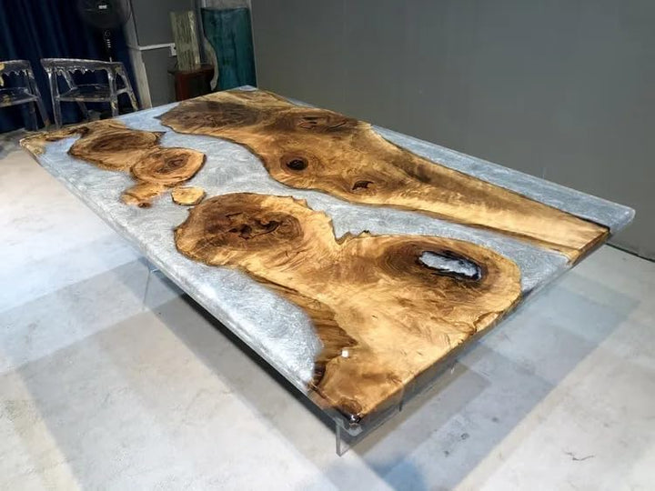 Custom Made Unique Sliver Resin Epoxy Table Epoxy Dining Table Coffee Table End Table Bar Counter Top Living Room Table Wall Art Wooden Table Home Decor