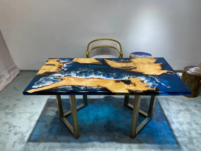 Custom Made Island Ocean with Wave Look Epoxy Resin Dining Table Coffee Table End Table Bar Counter Top Living Room Table