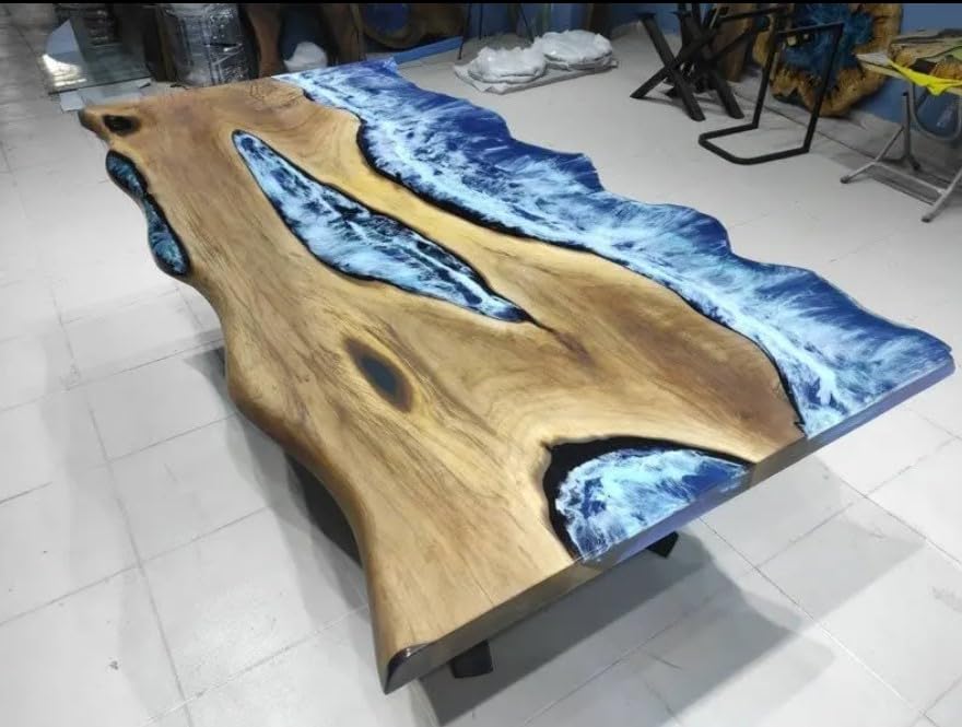 TUZECH Personalized Ocean Sea River Epoxy Resin Dining Table Living Room Table Resin Table for 2, 4, 6, 8 Living Room Table Console Table Bar Counter Home Décor