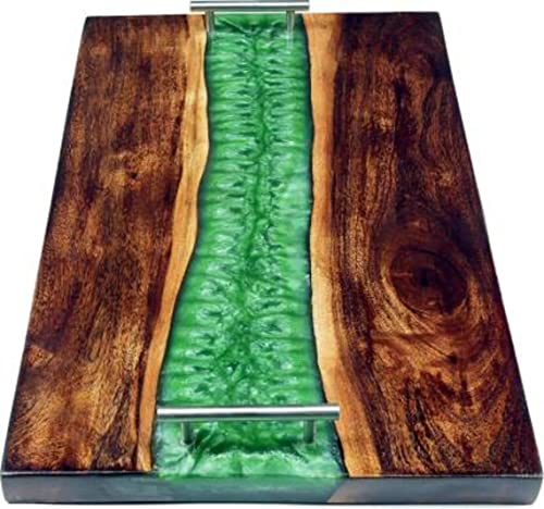 Epoxy Fully Customized Resin Green River Live Edge Wood Tray-Tuzech store