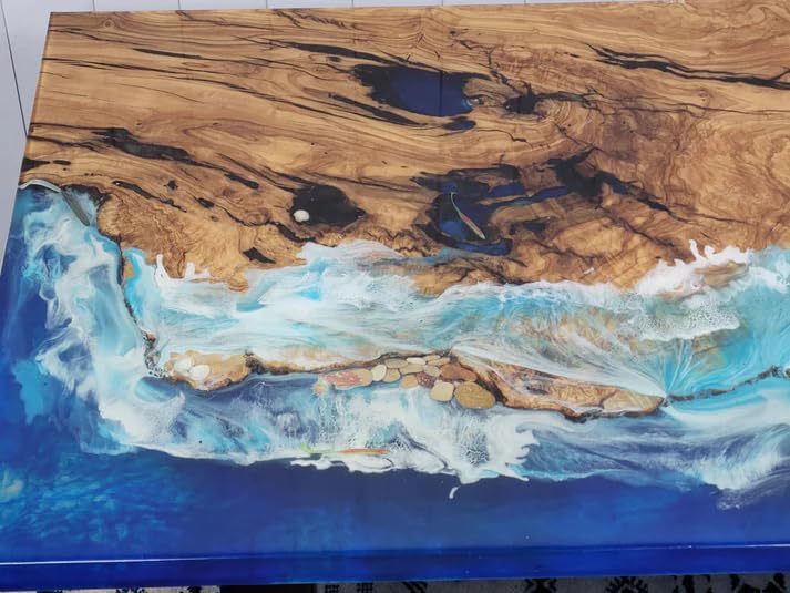 Custom Made Wood Resin Ocean Look with Classic Waves Epoxy Dining Table Coffee Table End Table Bar Counter Top Living Room Table Wall Art Wooden Table Home Decor