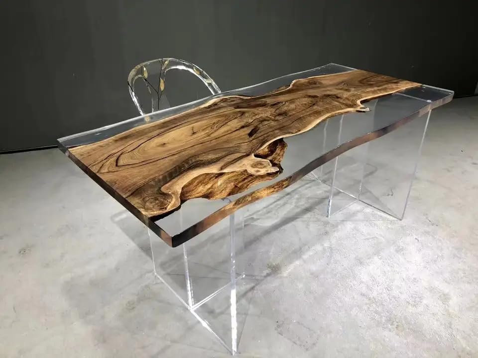 Custom Made Live Edge with Clear Resin Table Epoxy Dining Table Coffee Table End Table Bar Counter Top Living Room Table Wall Art Wooden Table