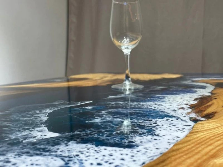 Custom Made Island Ocean with Wave Look Epoxy Resin Dining Table Coffee Table End Table Bar Counter Top Living Room Table