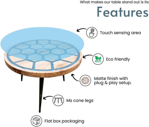 Touch Sensing Lighting Glowing Coffee Table Made of Epoxy Resin Round Table Magic Touch End Table Console Table Home Décor. Size 24 by 24 with Legs 18" Inches