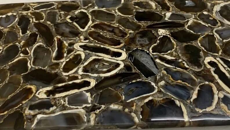 TUZECH Customized Black Agate Stone/Marble Dining Table for 2 4 6 8 Living Room Table Bar Counter Wall Décor Ceiling Frame
