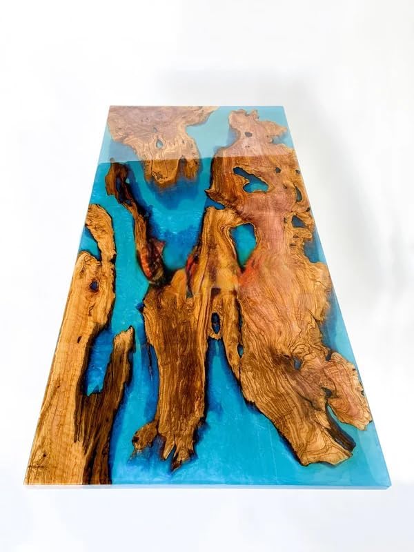 Classic Clear Blue Ocean Look Epoxy Resin Dining Table Coffee Table End Table Wooden Table Living Room Table Bar Counter Home Décor Side Table Top