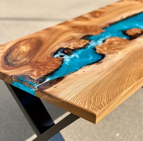 Custom Made Blue Unique Ocean Resin Table Epoxy Dining Table Coffee Table End Table Bar Counter Top Living Room Table Wall Art Wooden Table