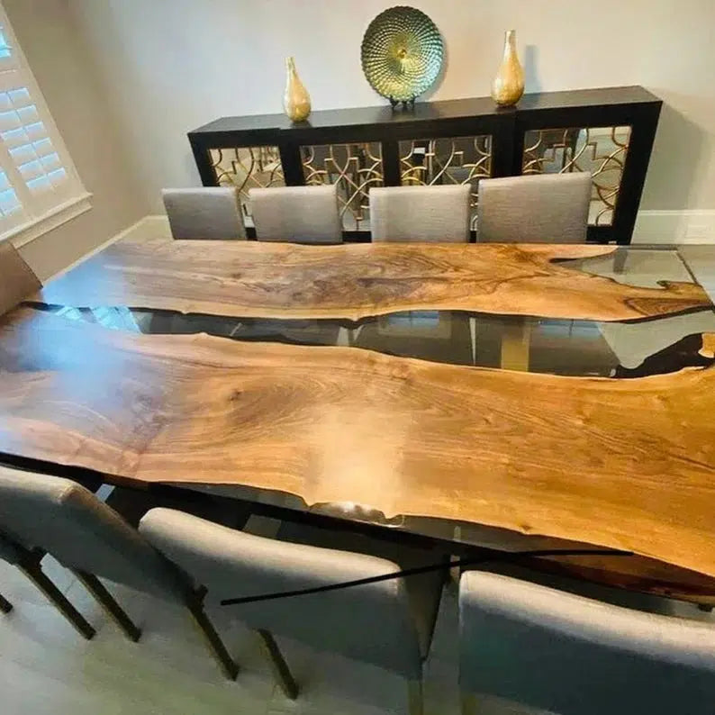 Personalized LARGE EPOXY TABLE, Resin Dining Table For 2 , 4 , 6, 8 River Dining Table Top, Wood Epoxy Coffee Table Top, Living Room Table-Tuzech store