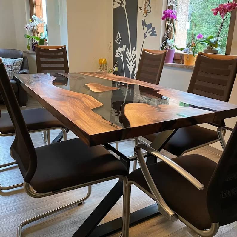 Personalized Large EPOXY Table, Resin Dining Table for 2, 4, 6, 8 River Dining Table Top, Wood Epoxy Coffee Table Top, Living Room Table-Tuzech store