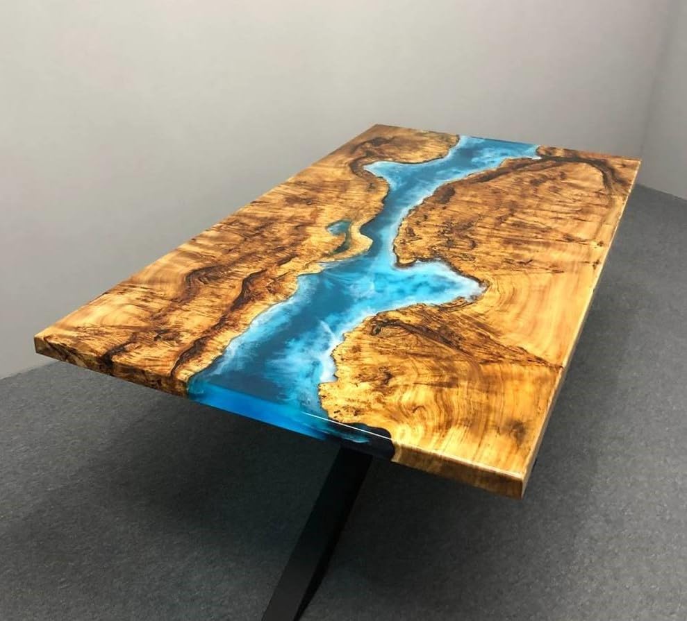TUZECH Custom Made Unique River Wave Table Epoxy Dining Table for 2, 4, 6, 8 Resin Coffee Table Living Room Table Epoxy Table Top Home Décor Bar Counter